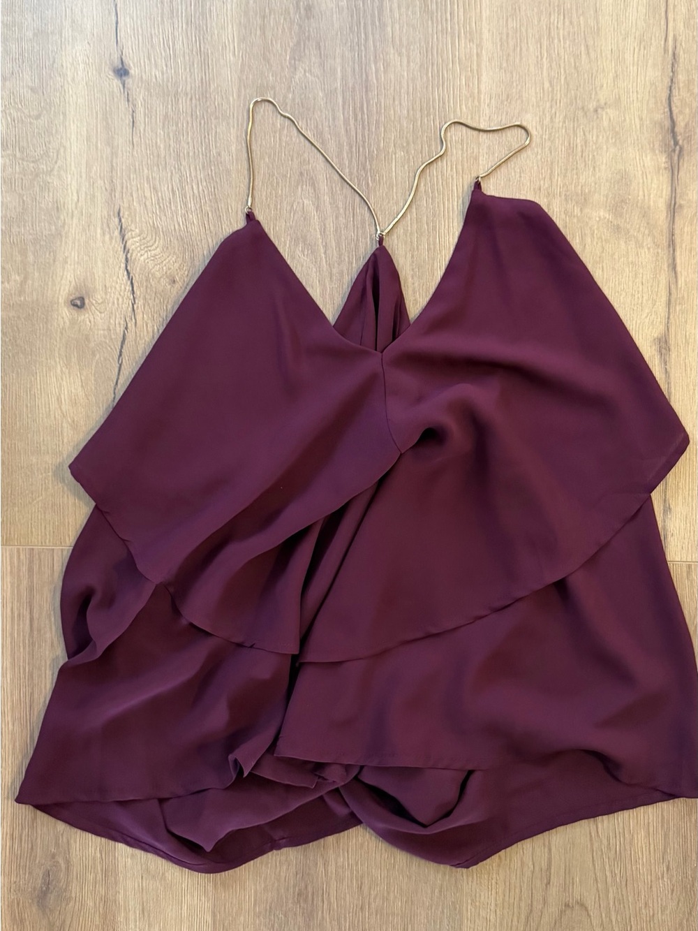Womens Burgundy Ruffle Camisole with Gold Chain Straps